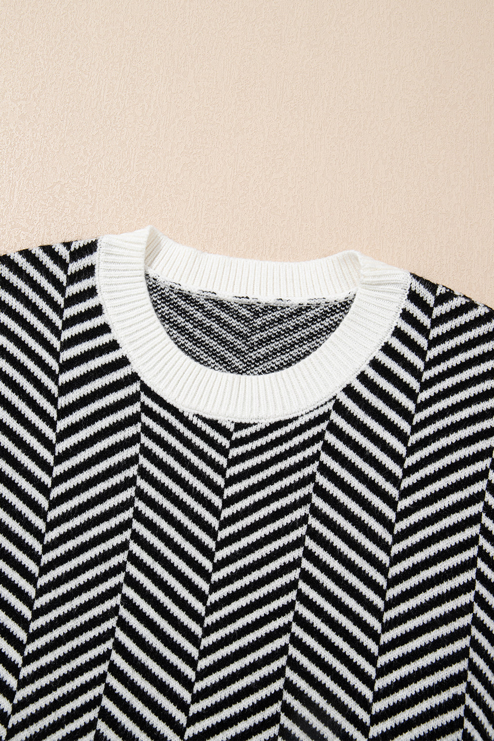 Coffee Contrast Edge Crew Neck Drop Shoulder Sweater
