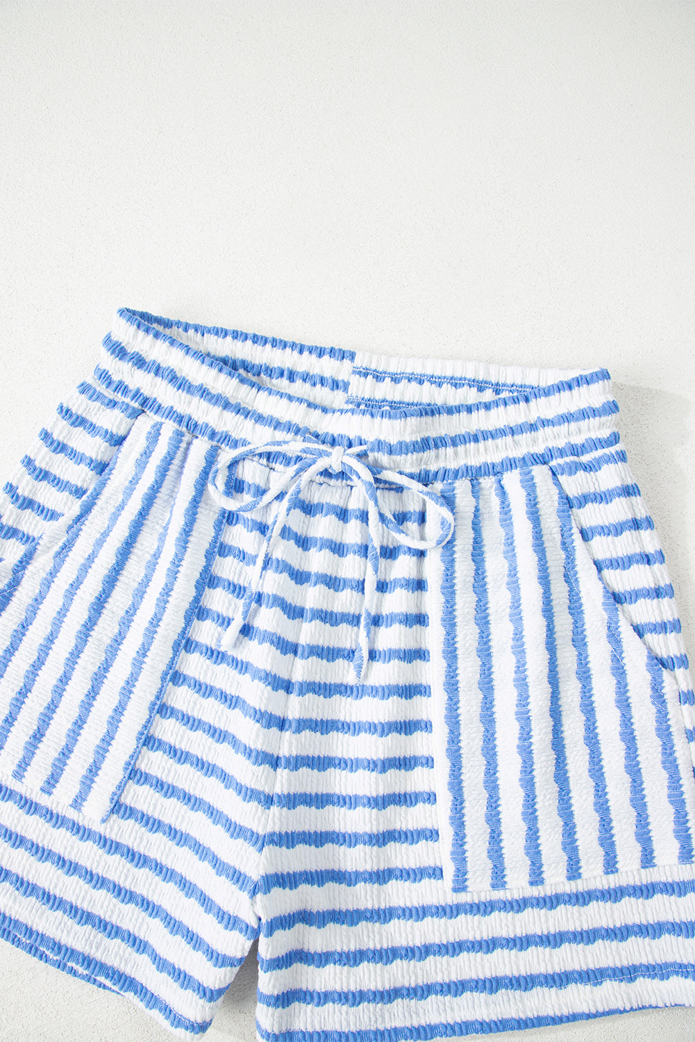 Pink Stripe Knitted Short Sleeve Top and Drawstring Shorts Set