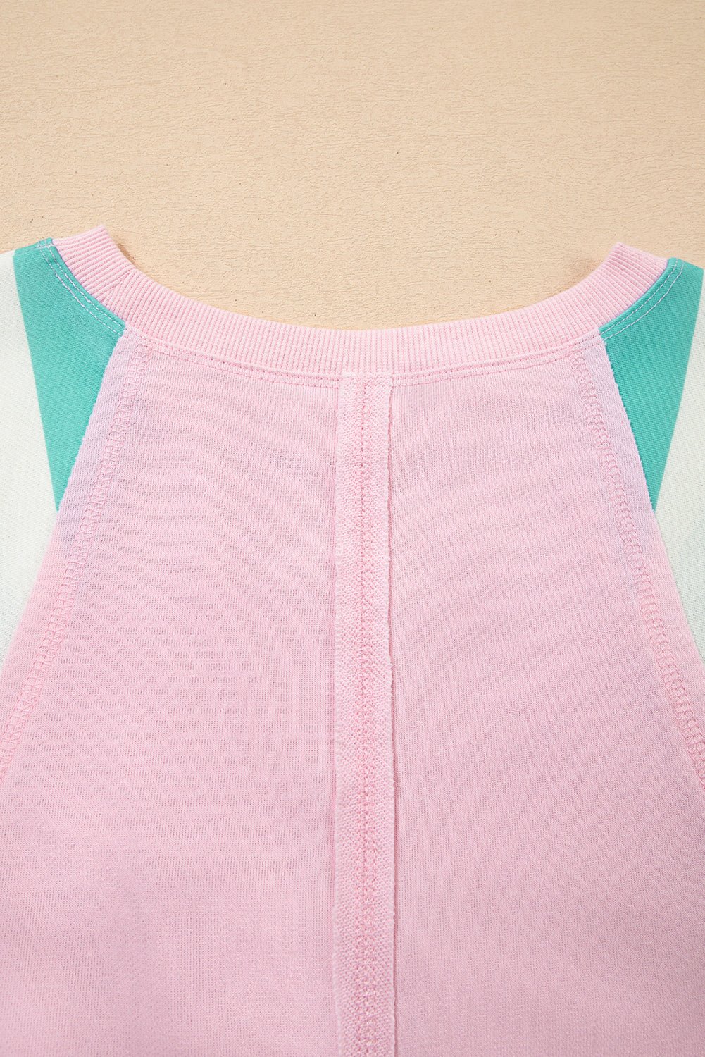 Bonbon Striped Colorblock Patchwork Raglan Pullover Top with Slits