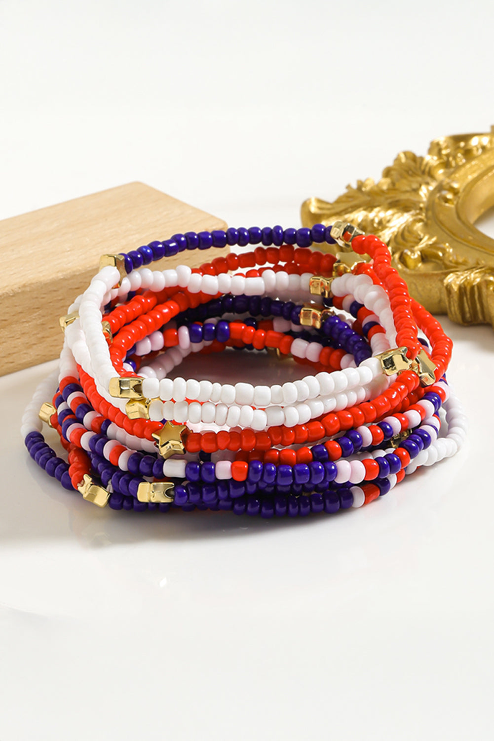 Dark Blue American Flag Star Beaded Multi Layer Bracelet Set