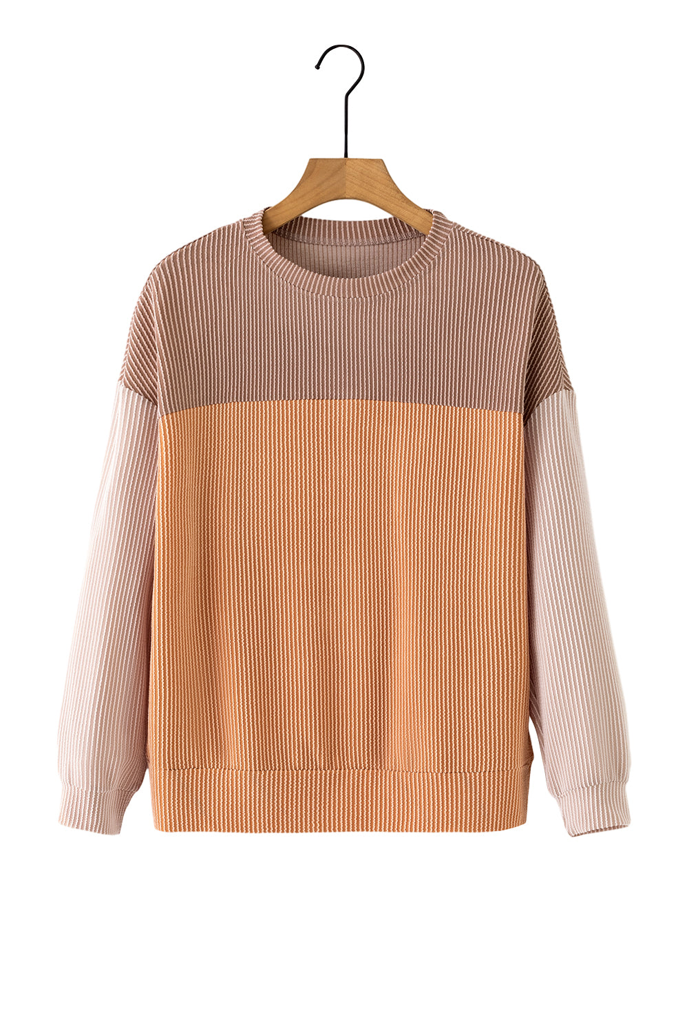 Pale Chestnut Color Block Corded Long Sleeve Top