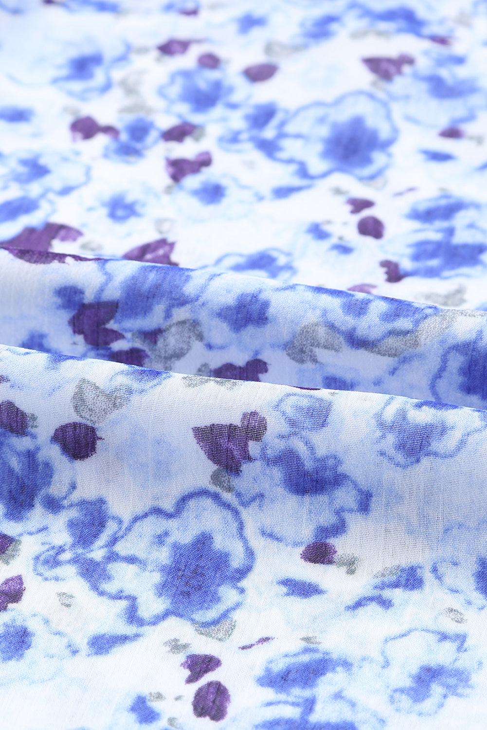 Blue Flutter Sleeve V Neck Floral Summer Blouse