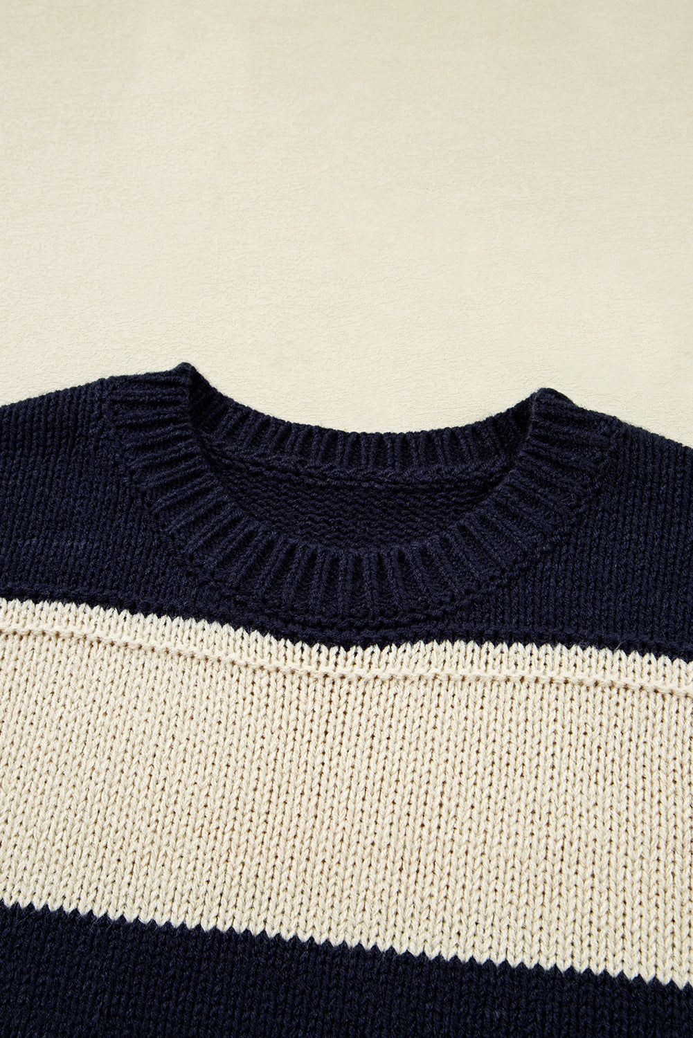 Khaki Stripe Color Block PLus Size Drop Shoulder Sweater