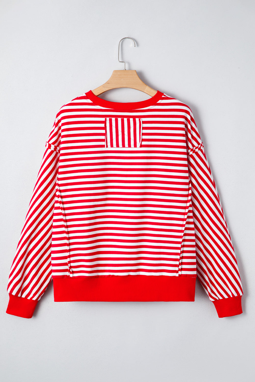 Orange Stripe Exposed Seam Drop Shoulder Casual Pullover Top