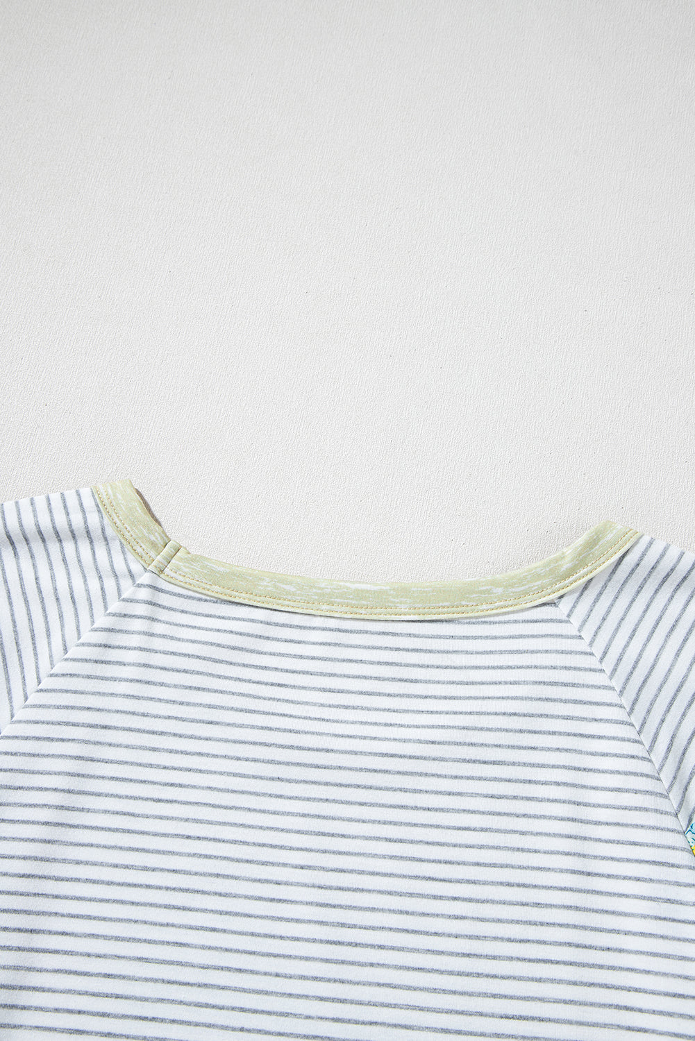 White Stripe Floral Insert Sleeves Contrast Round Neck Tee