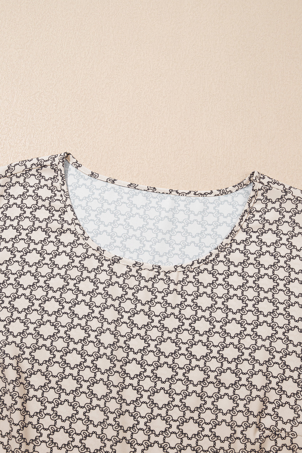 Khaki Plus Size Geometric Print Ruffled Sleeve Blouse