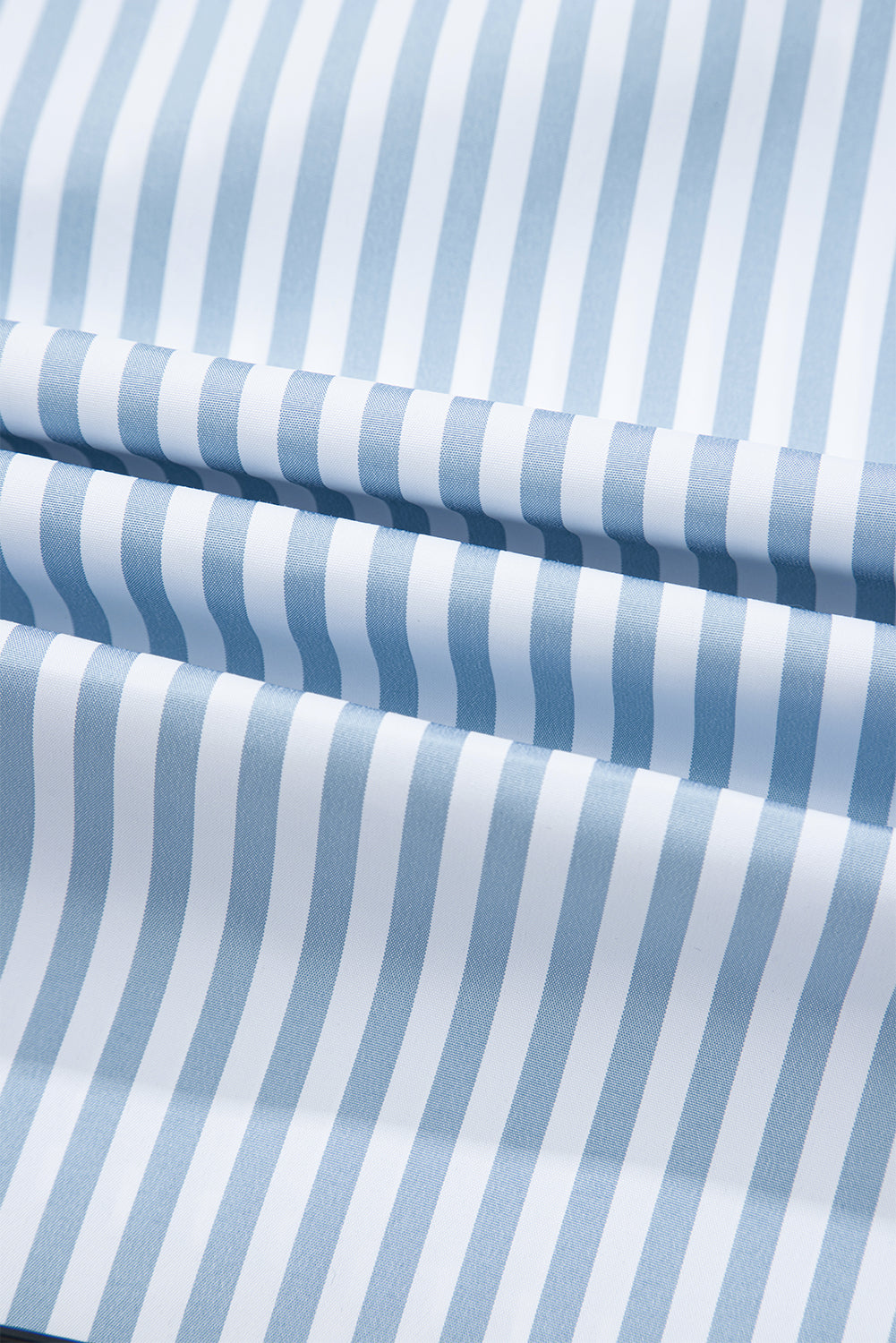 Sky Blue Stripe Shirred Detail Half Placket Collared Long Sleeve Fall Shirt
