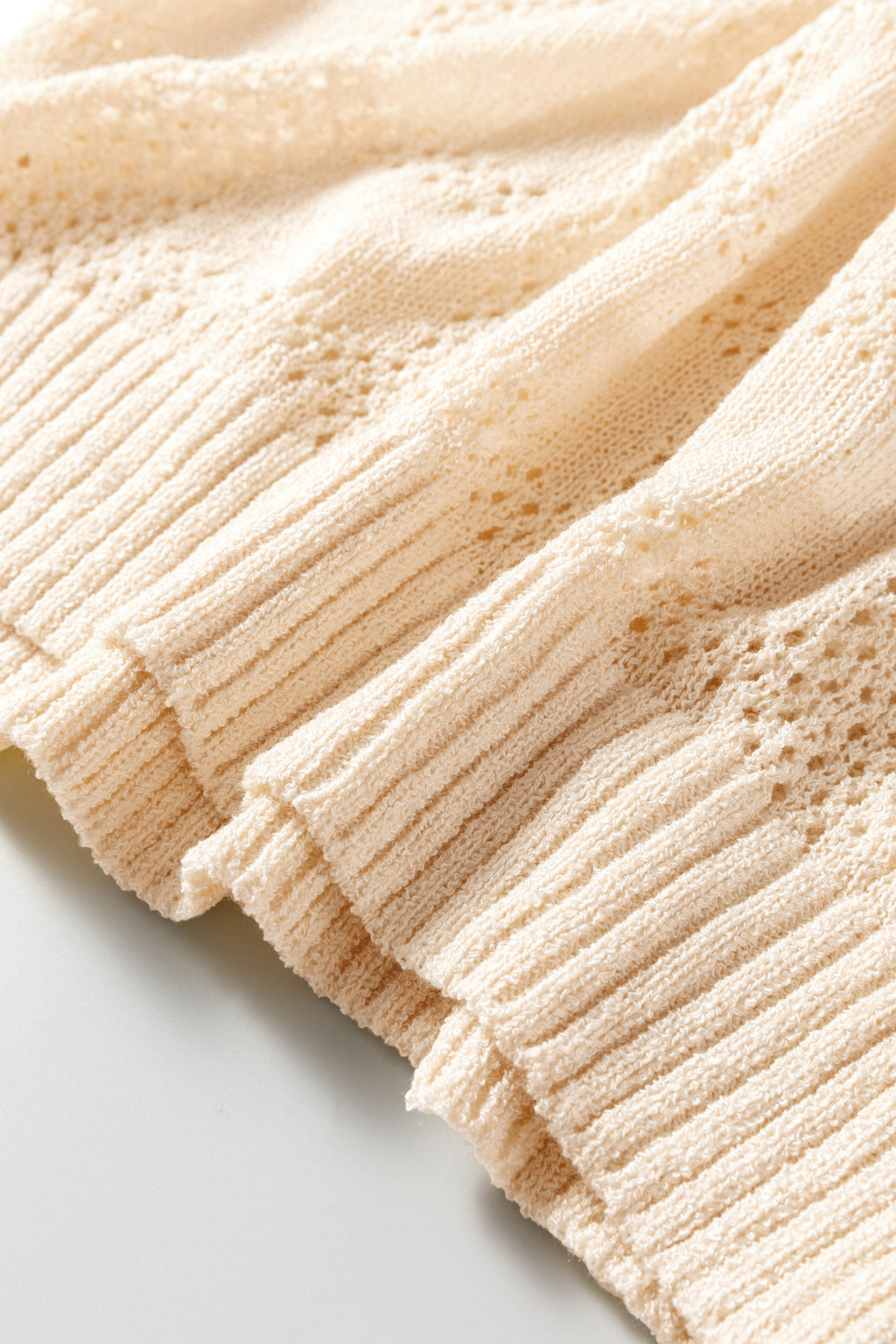White Plaid Pattern Crochet Knit Short Sleeve Sweater