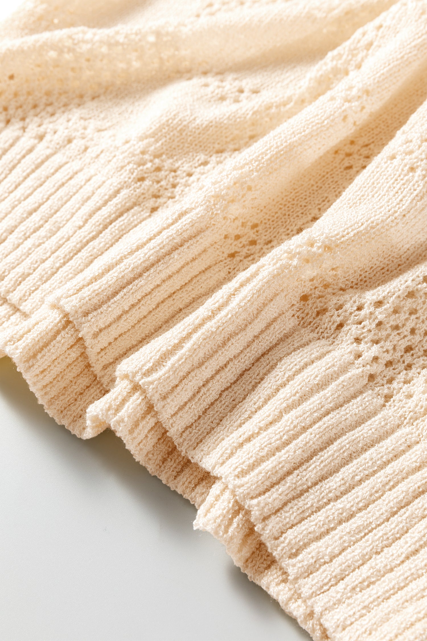 White Plaid Pattern Crochet Knit Short Sleeve Sweater