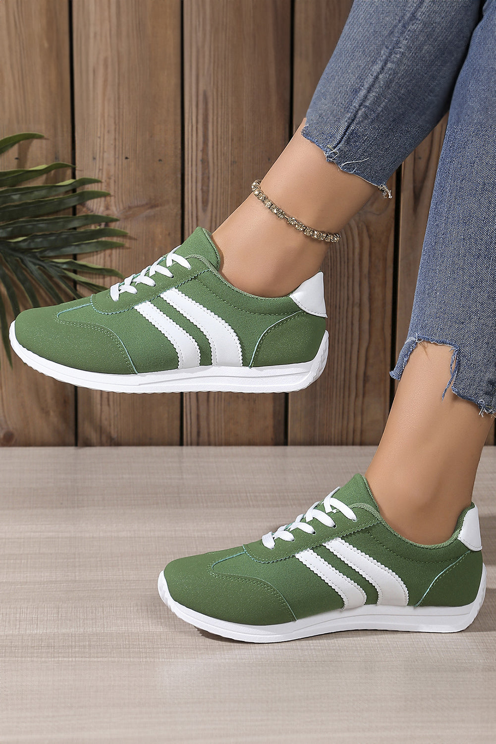 White Color Block Patchwork Breathable Lace-up Sneakers