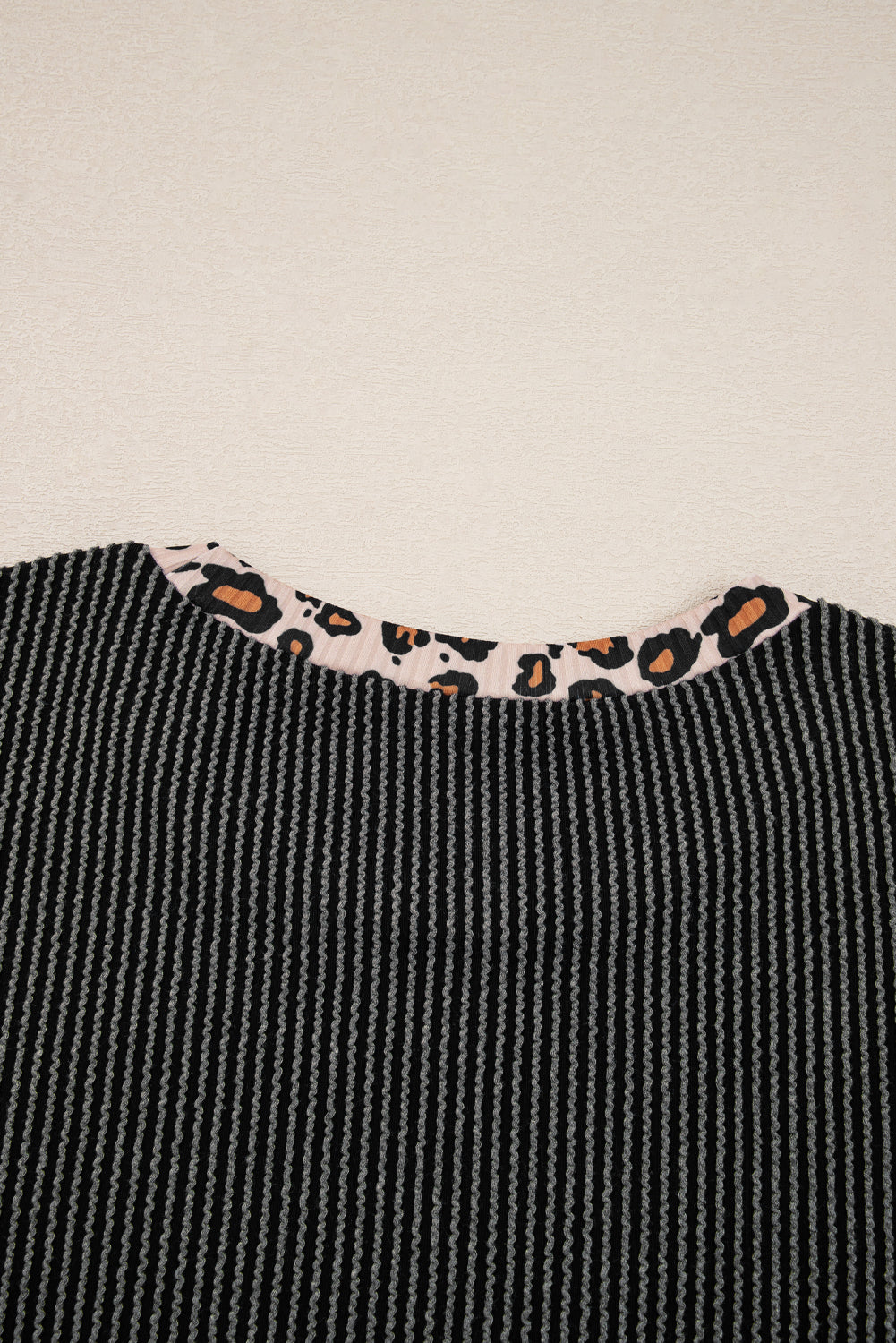 Carbon Grey Leopard Patchwork Edge Twisted Rib T Shirt and Cropped Pants Set