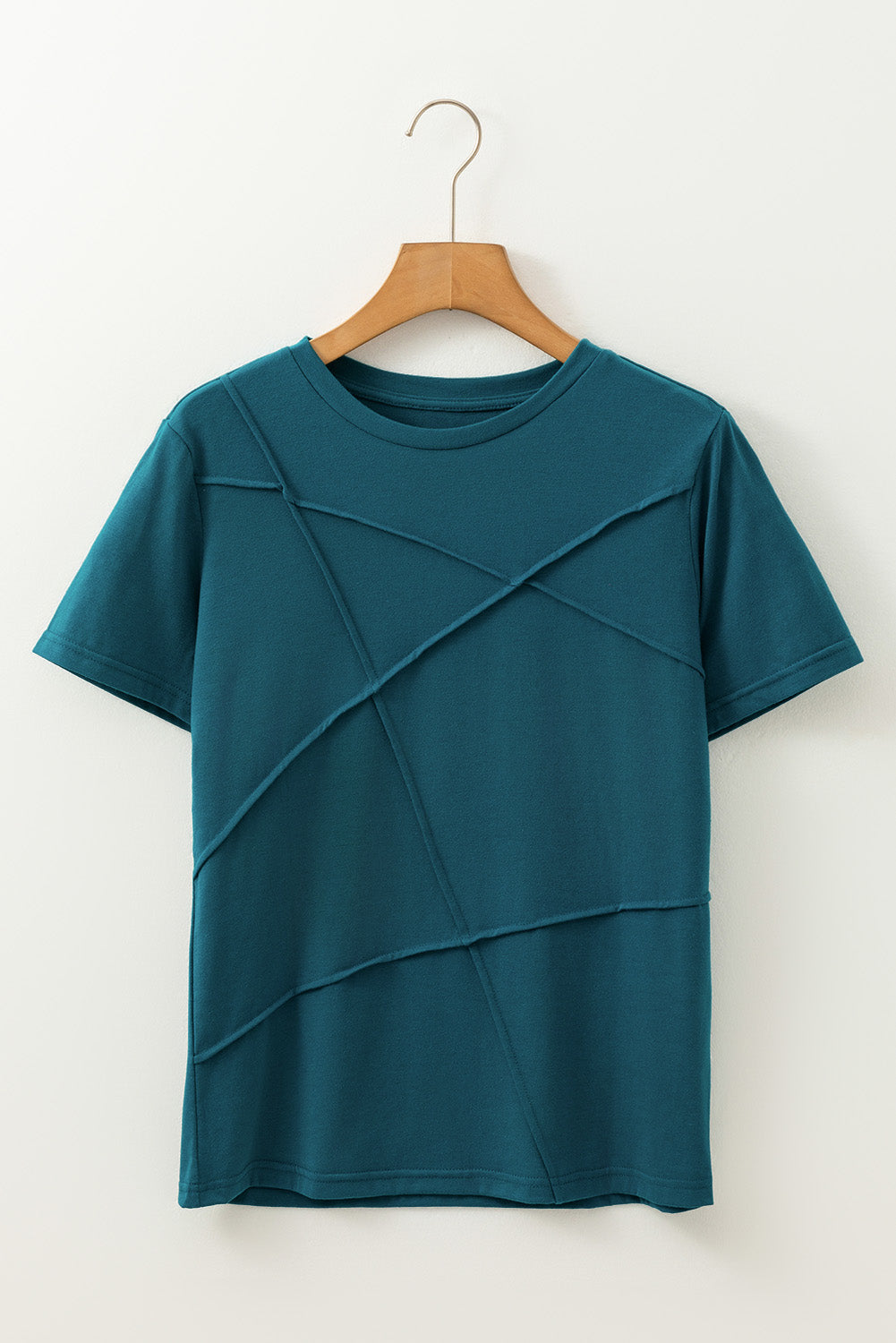 Medium Grey Solid Color Toothpick Stripe Round Neck T Shirt