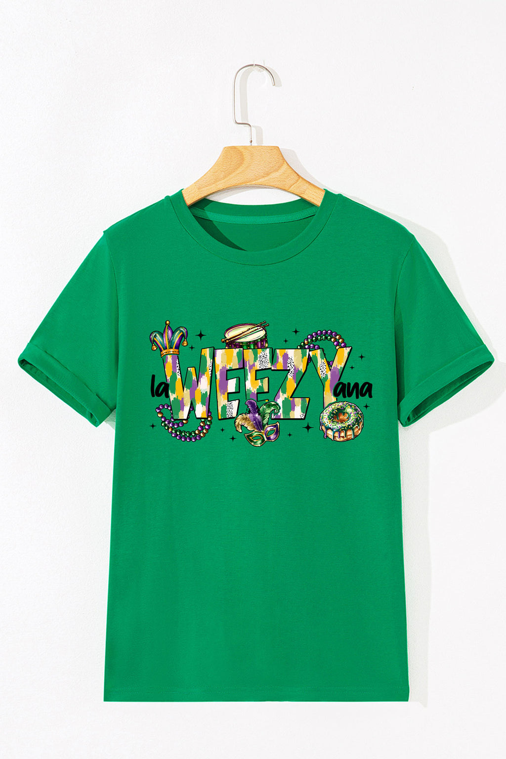 Bright Green Glitter Mardi Gras Mask Graphic T Shirt
