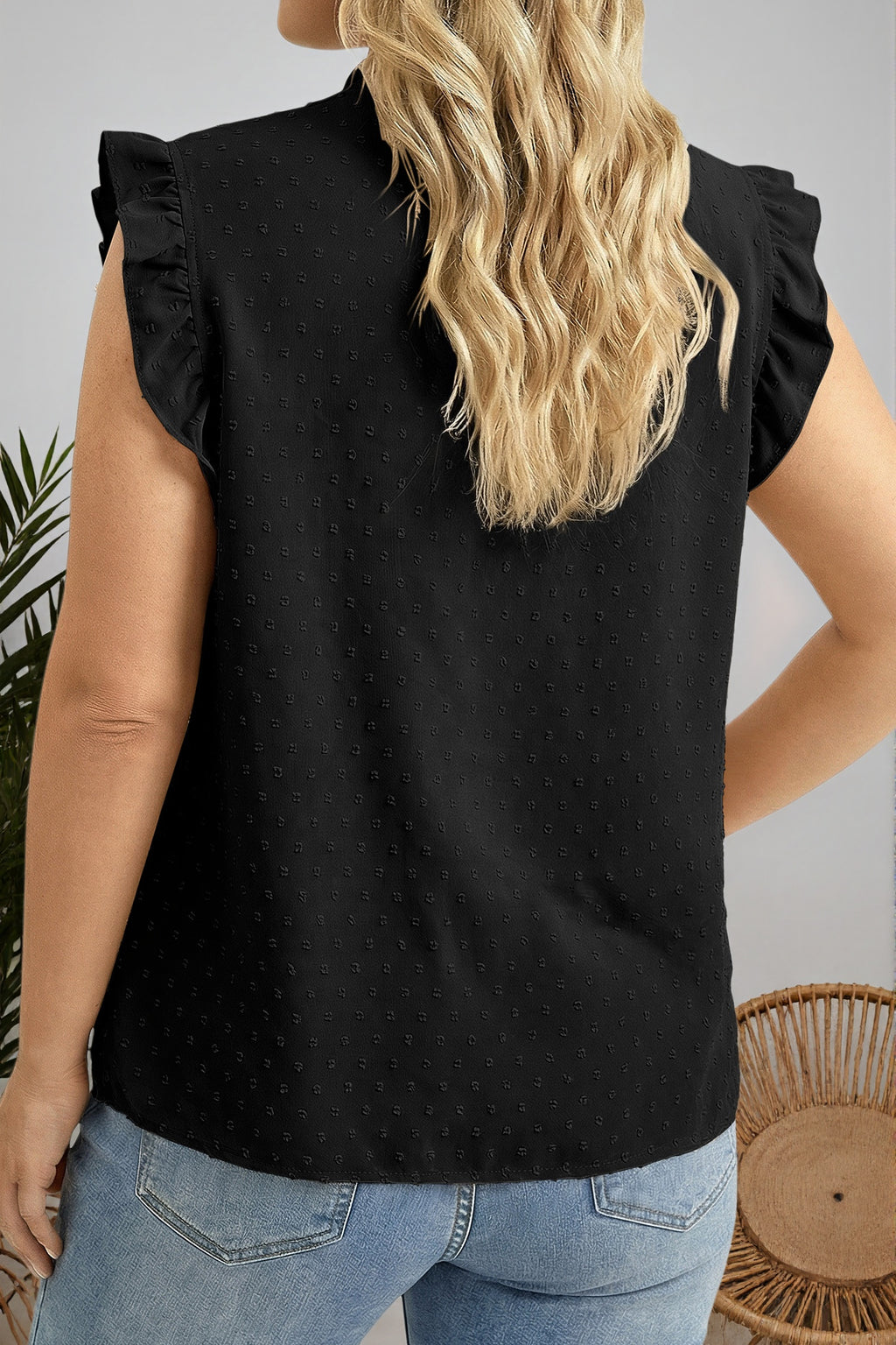 White Plus Size Swiss Dot Ruffle Lace Trim V Neck Tank Top