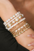 Gold 9-Piece Mixed Faux Pearl Bead Stretch Bracelet Set