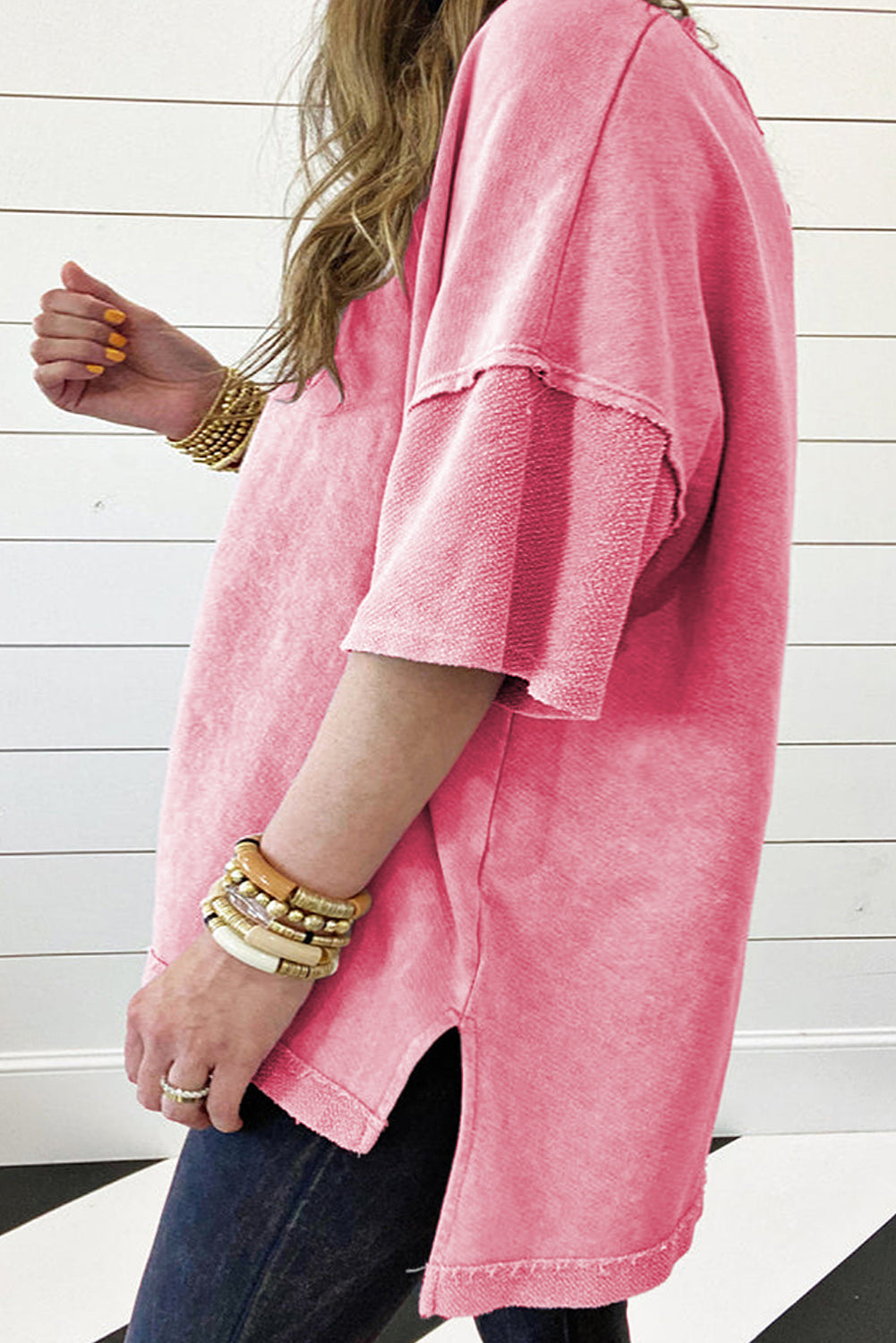 Orchid Petal Mineral Wash Drop Shoulder Pullover Sweatshirt