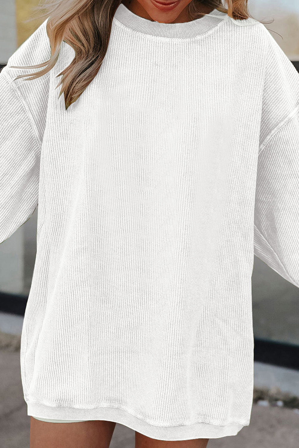Grass Green Ribbed Corded Oversized Sweatshirt