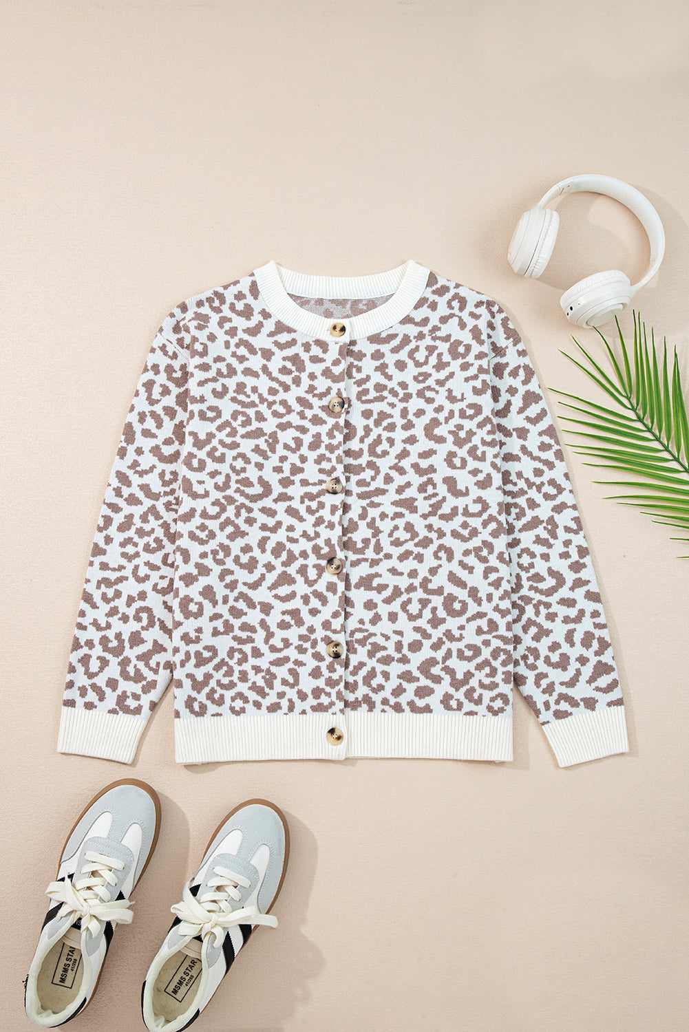 Black Leopard Drop Shoulder Chunky Knitted Cardigan Sweater