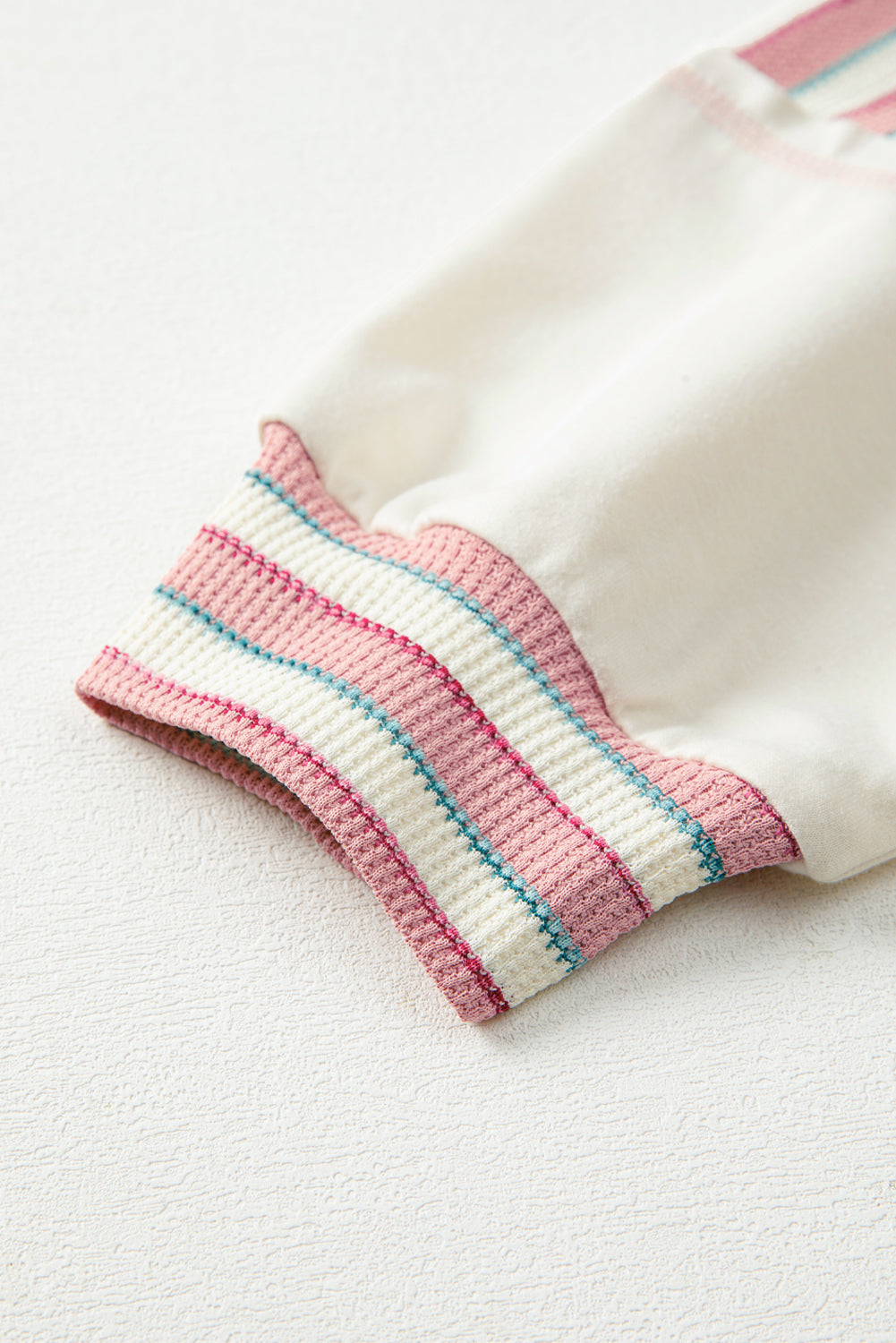 Khaki Stripe Stitched Detail Color Block Patchwork Oversized Pullover Top