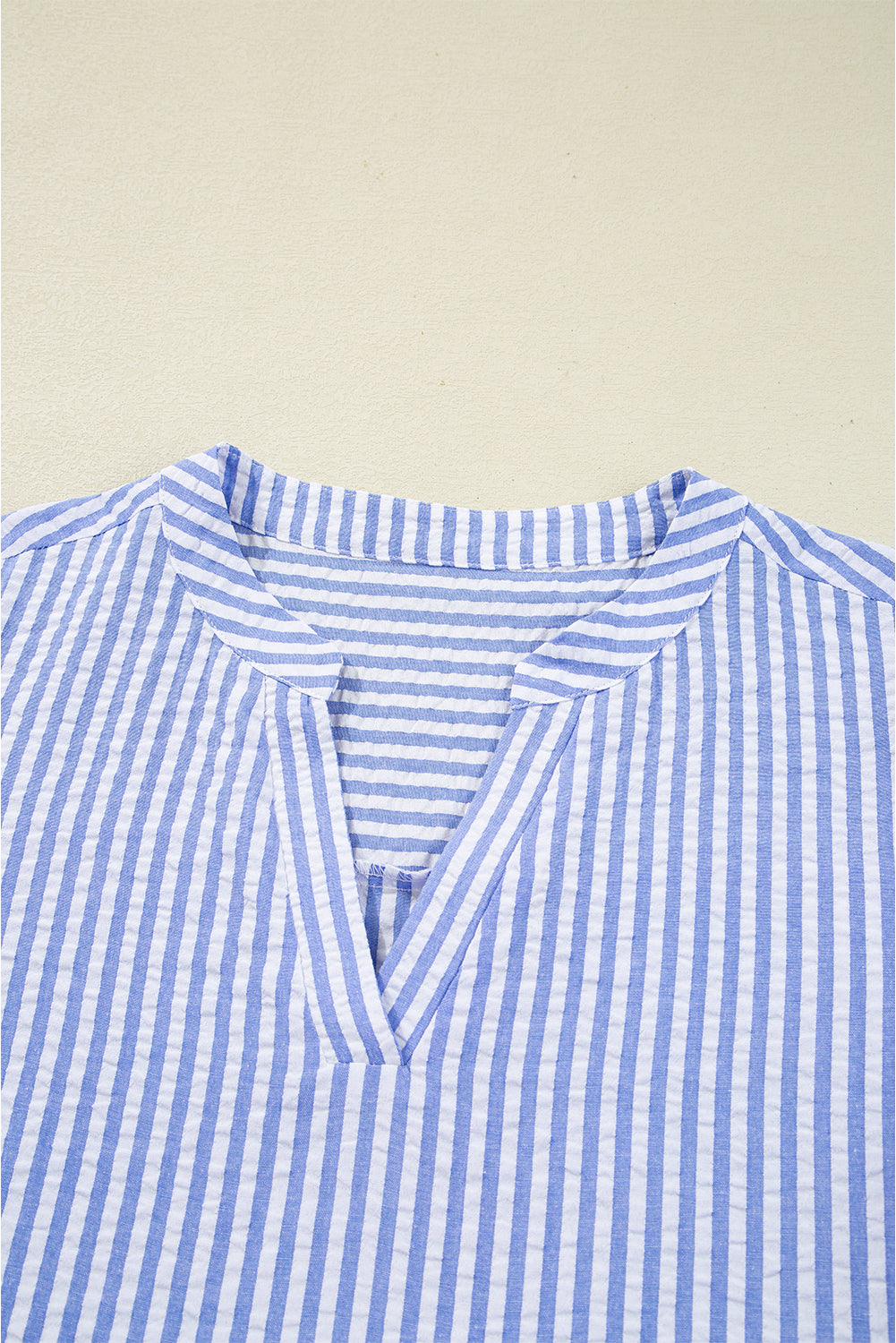 Sky Blue Stripe Bracelet Sleeve Tiered Shift Dress with Pockets