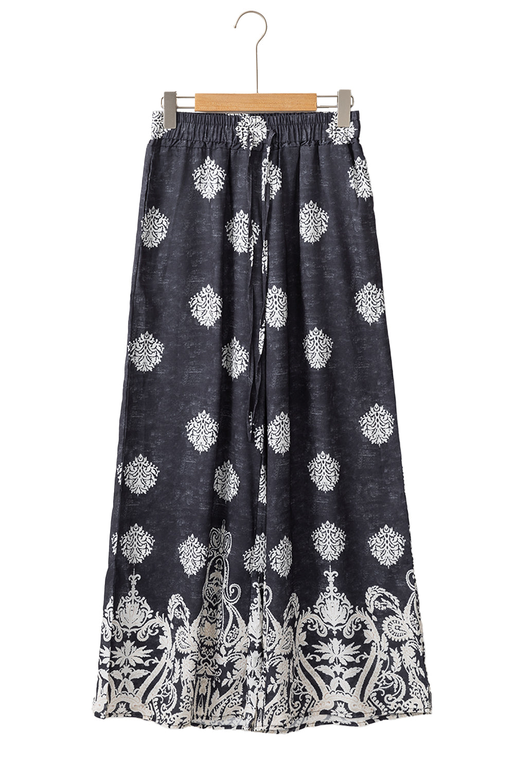 Black Plus Size Geometric Ethnic Print Drawstring Wide Leg Pants