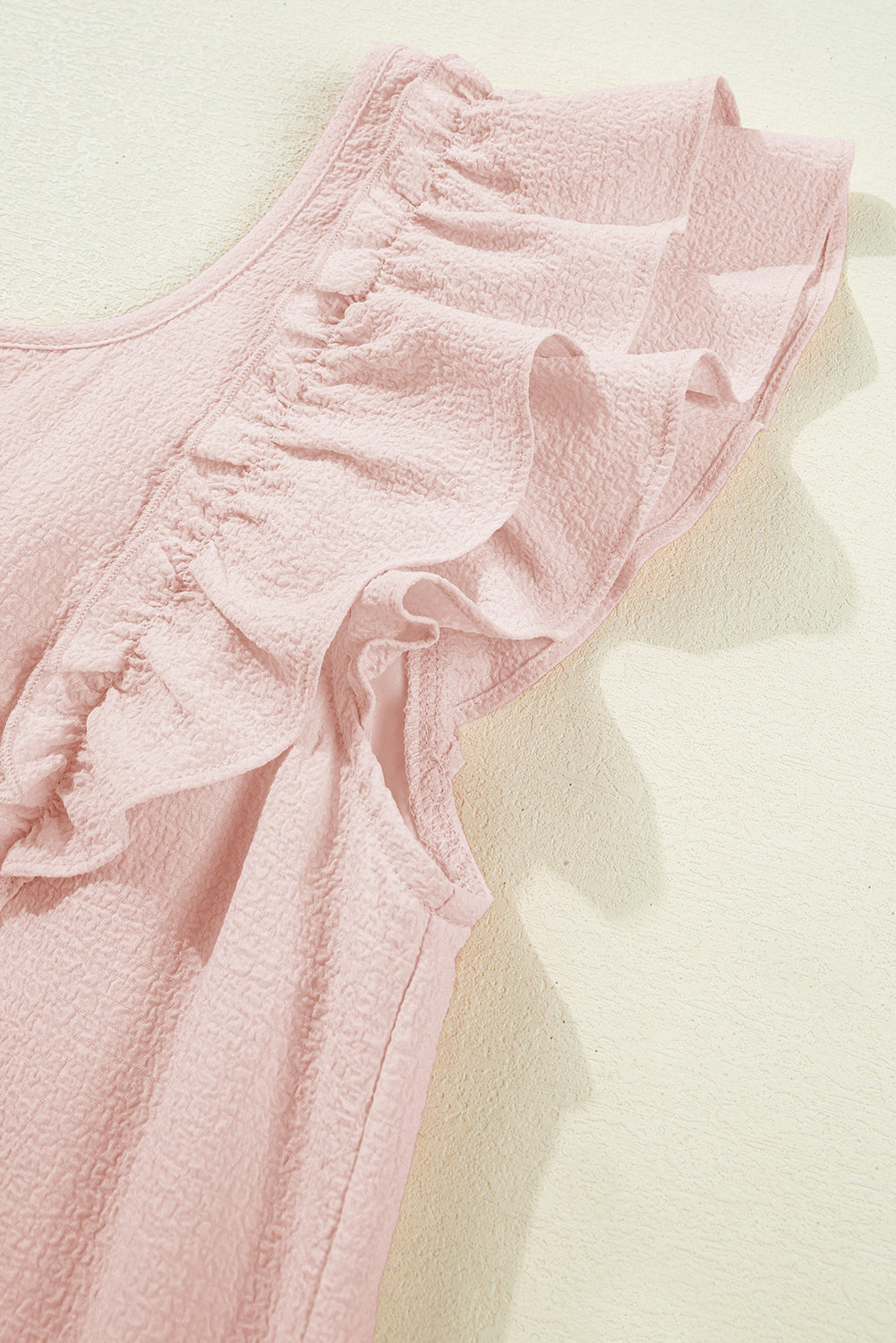 Beau Blue Textured Bow Knot Frilled Butterfly Sleeve Blouse