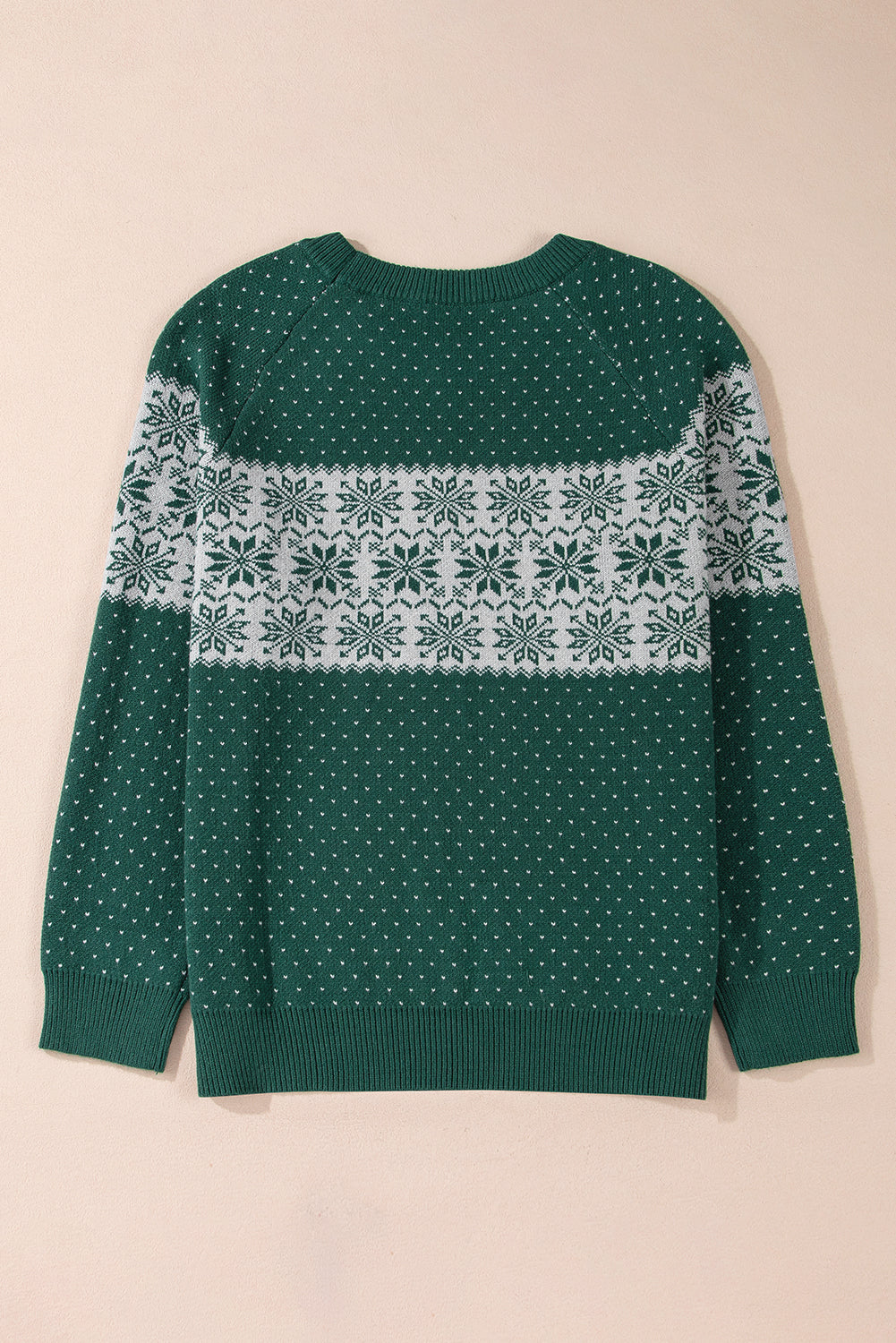 Green Christmas Snowflake Dotted Print Round Neck Sweater