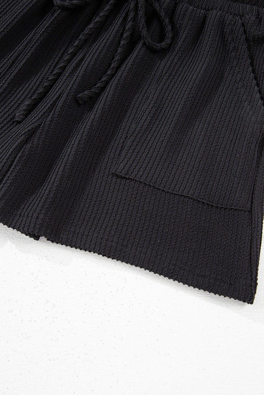 Black MERRY Corded Long Sleeve Top and Pockets Pants Set