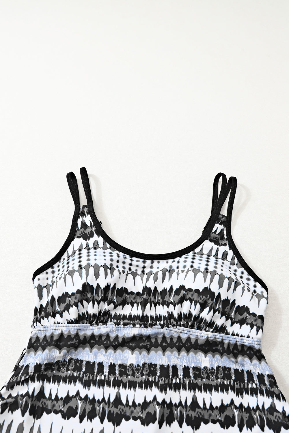 Black Printed Double Straps Printed Tankini Top with Shorts 2pcs Swimsuit