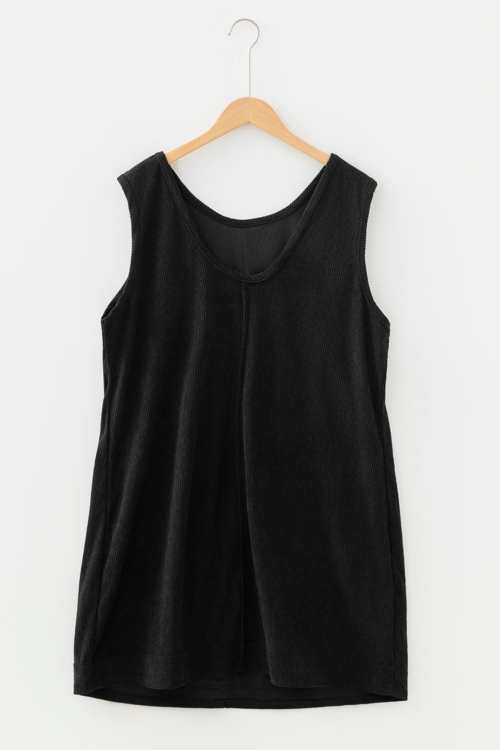 Beige Corduroy Sleeveless Mini Dress With Patched Pockets