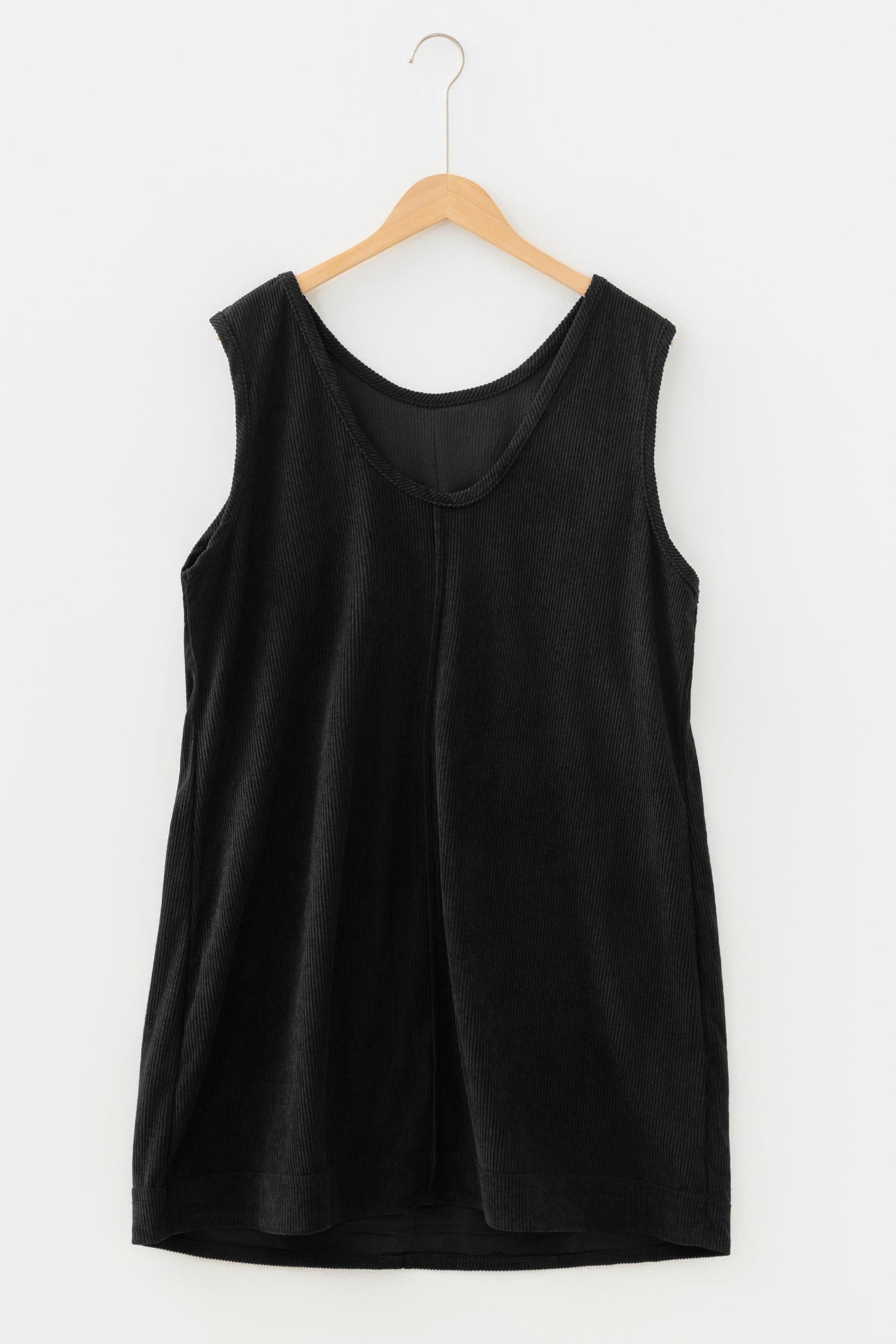 Beige Corduroy Sleeveless Mini Dress With Patched Pockets