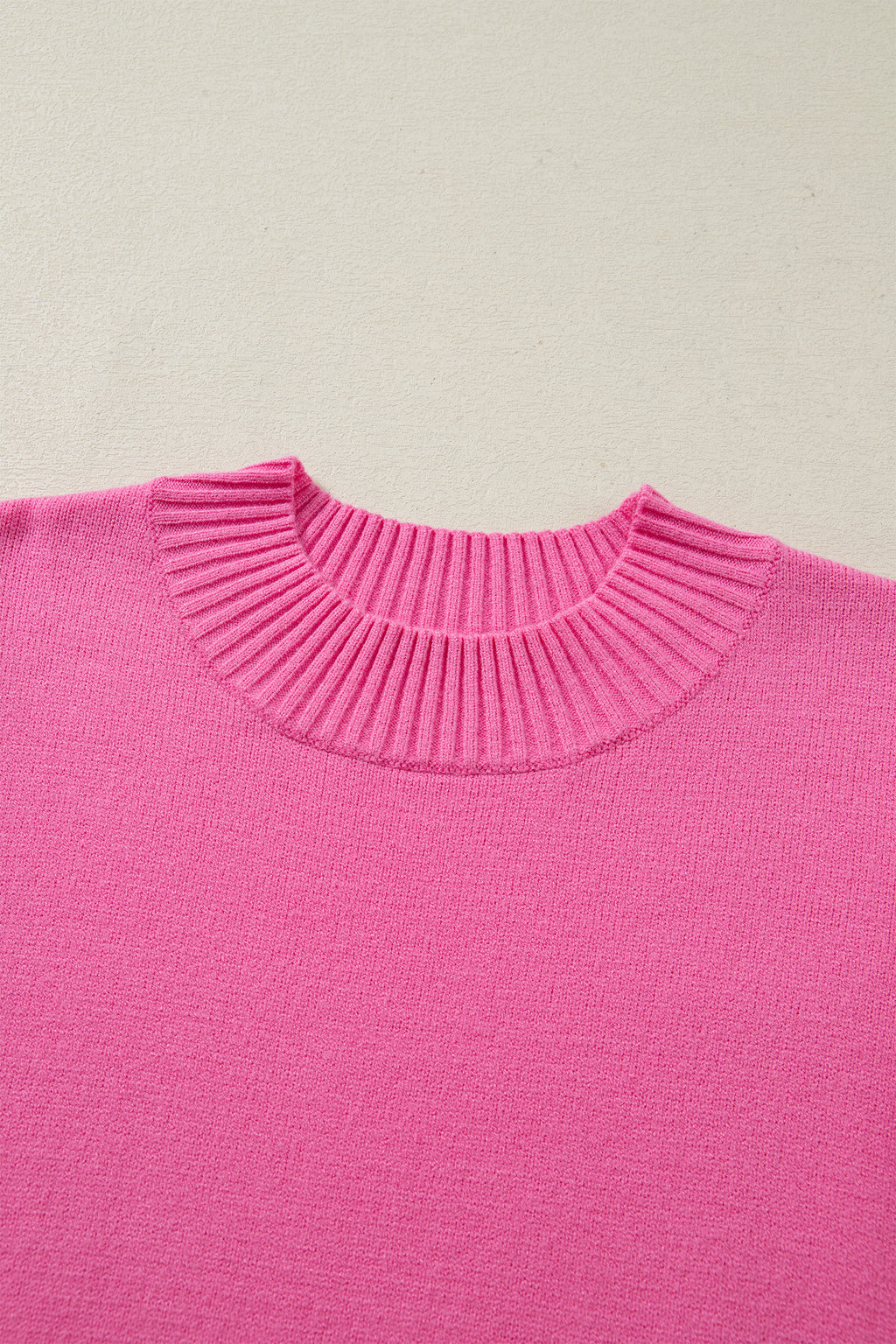 Beau Blue Solid Color Ribbed Trim Round Neck Ruffle Short Sleeve Sweater