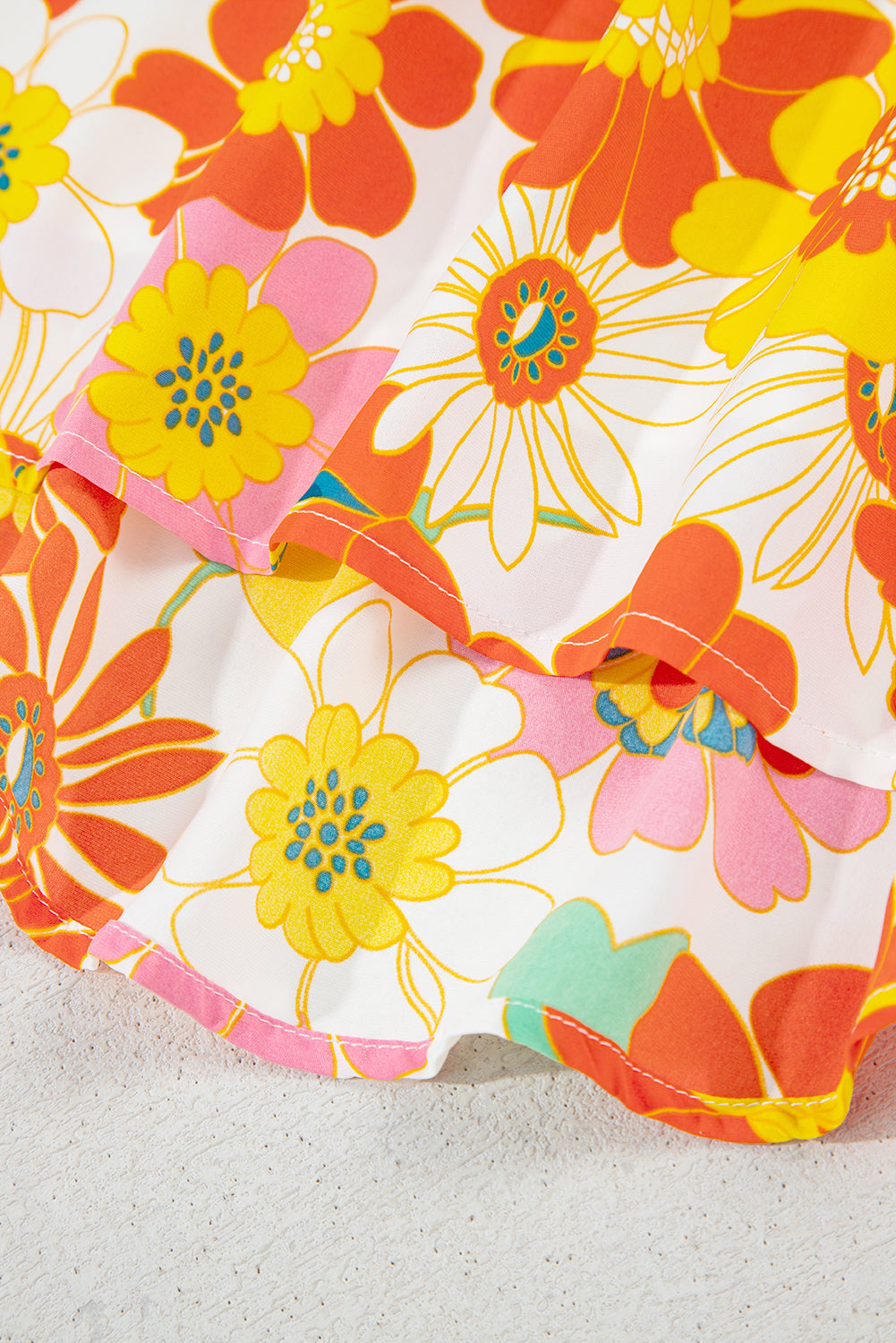 Multicolor Stand Collar Flutter Sleeves Floral Top
