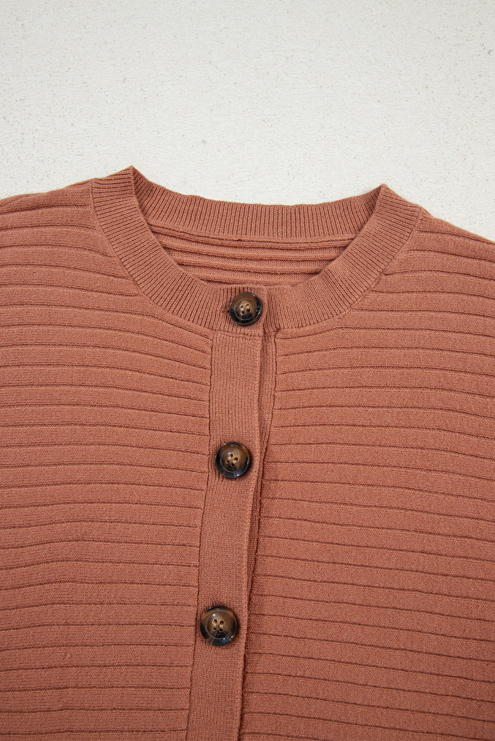 Apricot Pink Wide Rib Knit Button Front Dolman Sleeve Sweater Cardigan