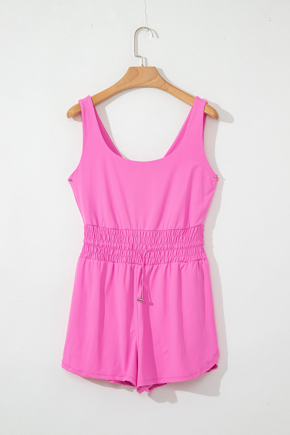 Black Plain Sleeveless Loop Drawstring Cinched Waist Romper