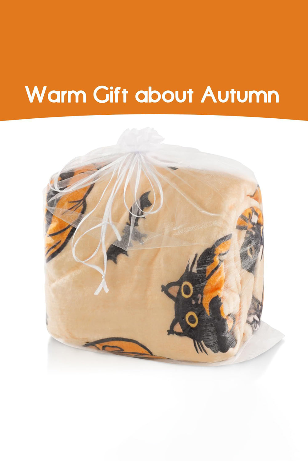 Russet Orange Halloween Pumpkin Cat Printed Fleece Blanket