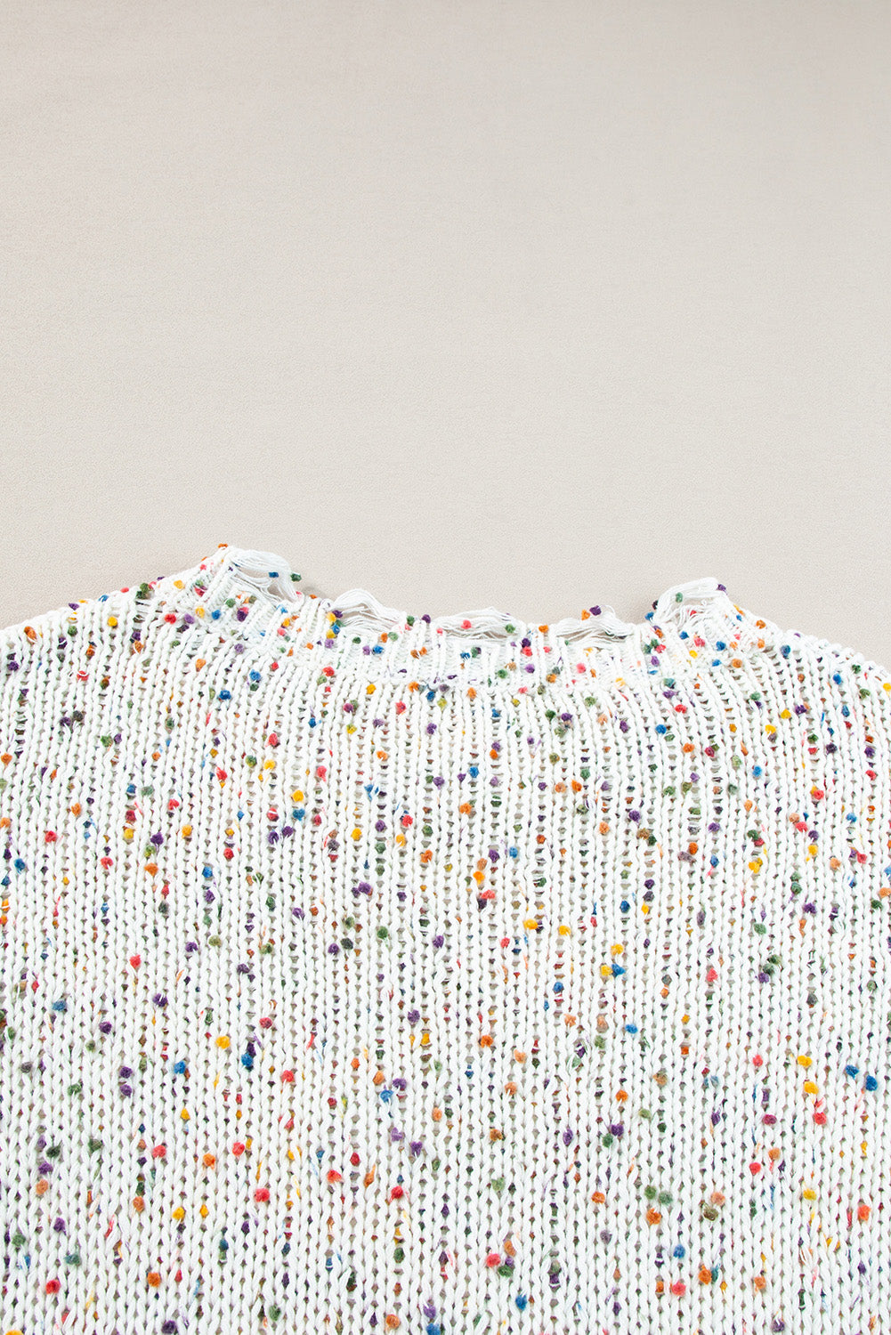 White Confetti Rib Knit Long Sleeve Cardigan