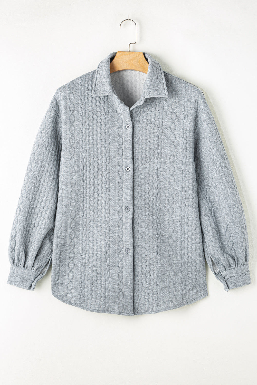 Sepia Rose Cable Texture Puff Sleeve Loose Shacket