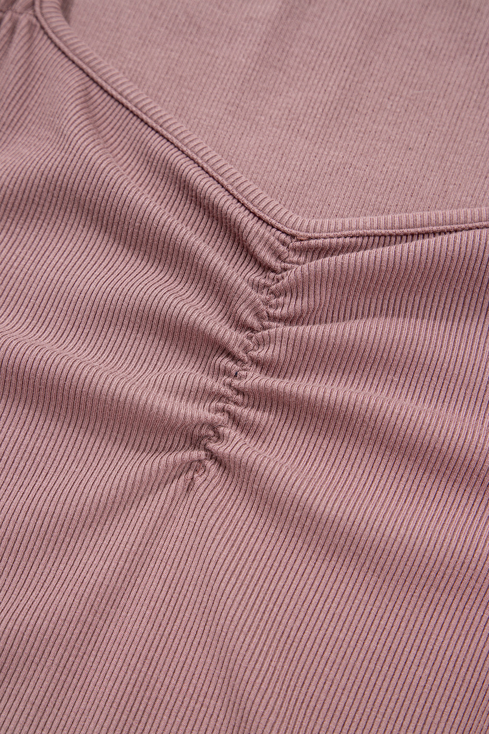 Burgundy Gathered Bust Square Neck Ribbed Fit Long Sleeve Top