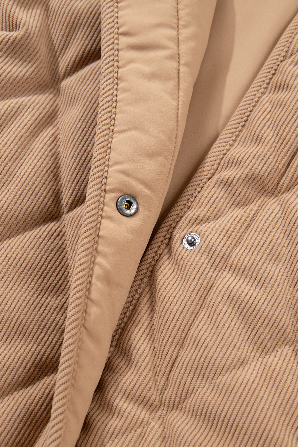 Camel Plus Size Quilted Cord Snap Button Vest Jacket
