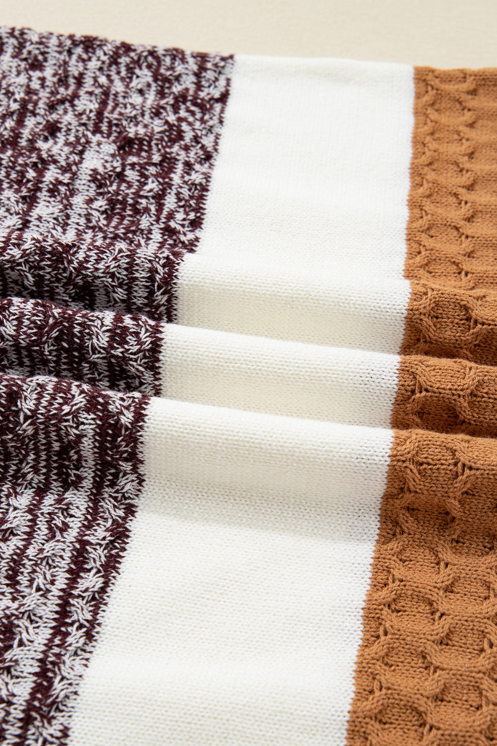 Green Mixed Texture Knit Striped Color Block Loose Sweater