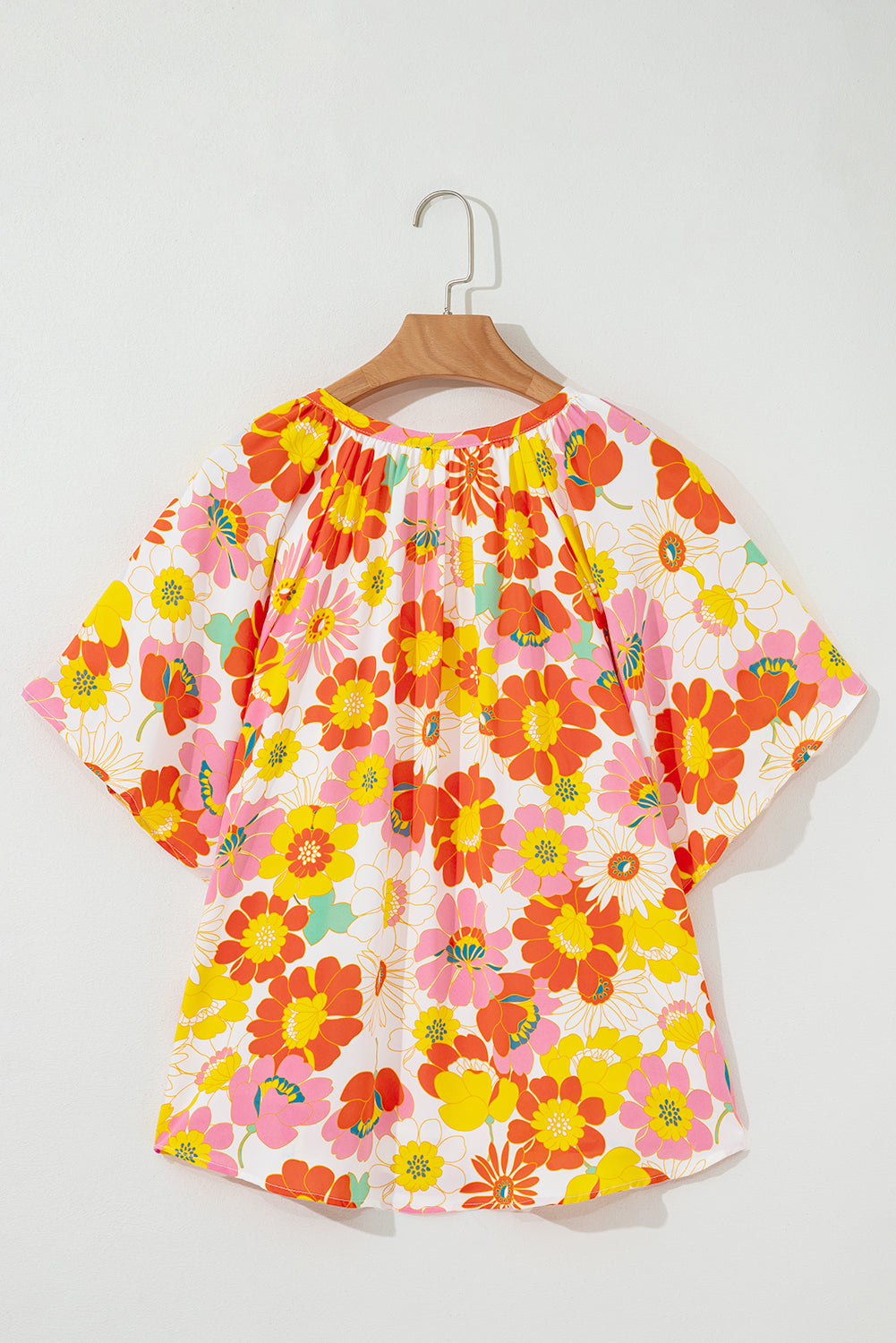 Multicolor Stand Collar Flutter Sleeves Floral Top