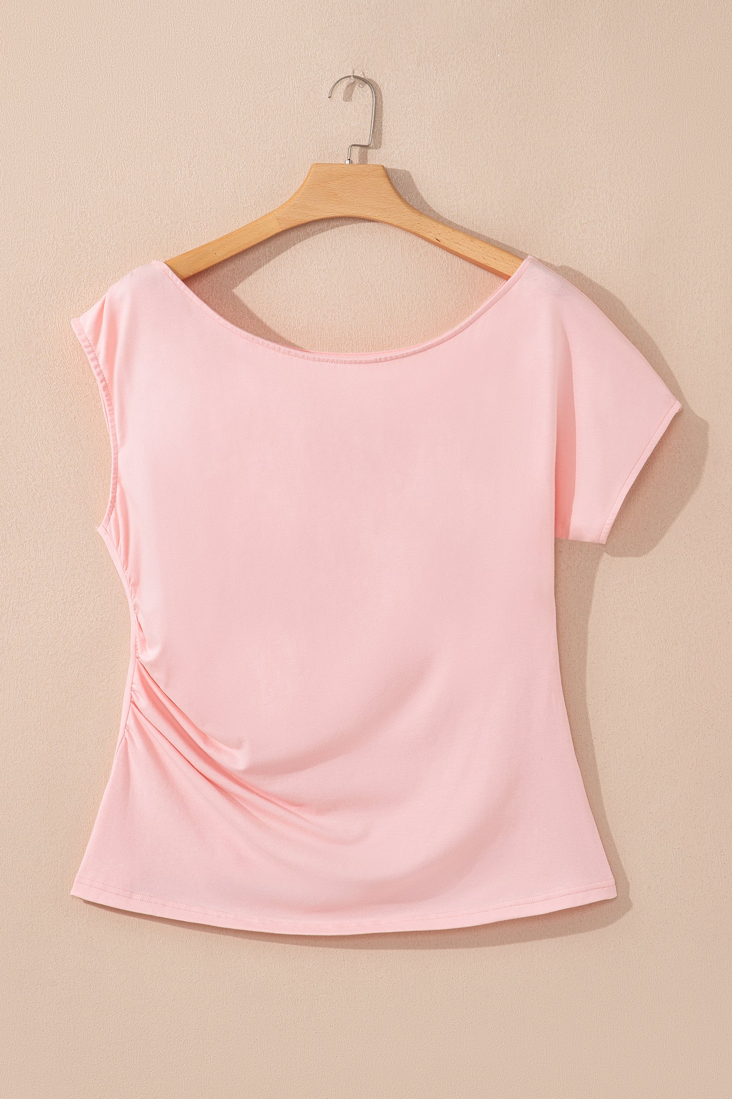 Coffee Plus Size Solid Color Asymmetric Neck Short Sleeve Blouse