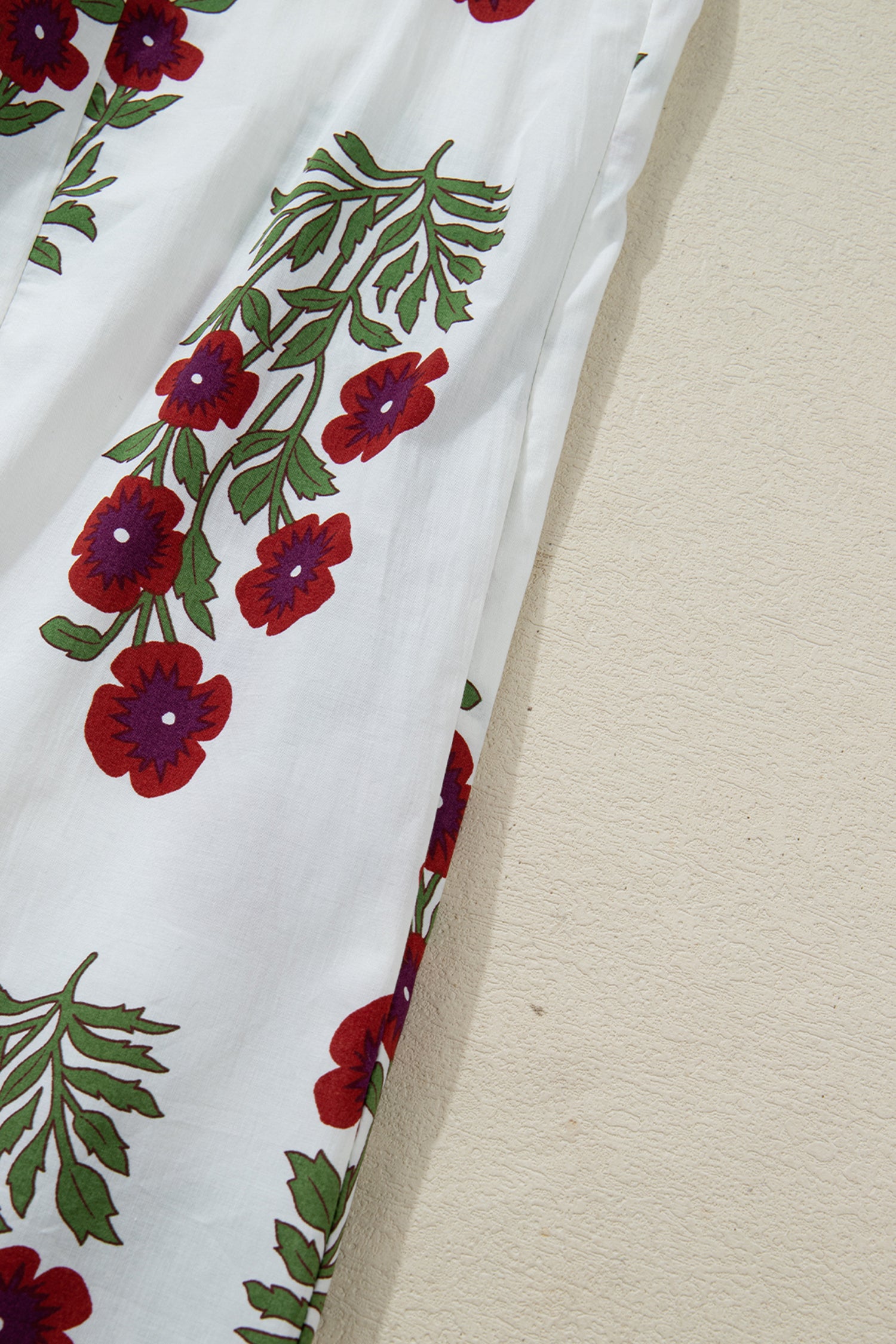 White Frilled V Neck 3/4 Sleeve Loose Floral Dress