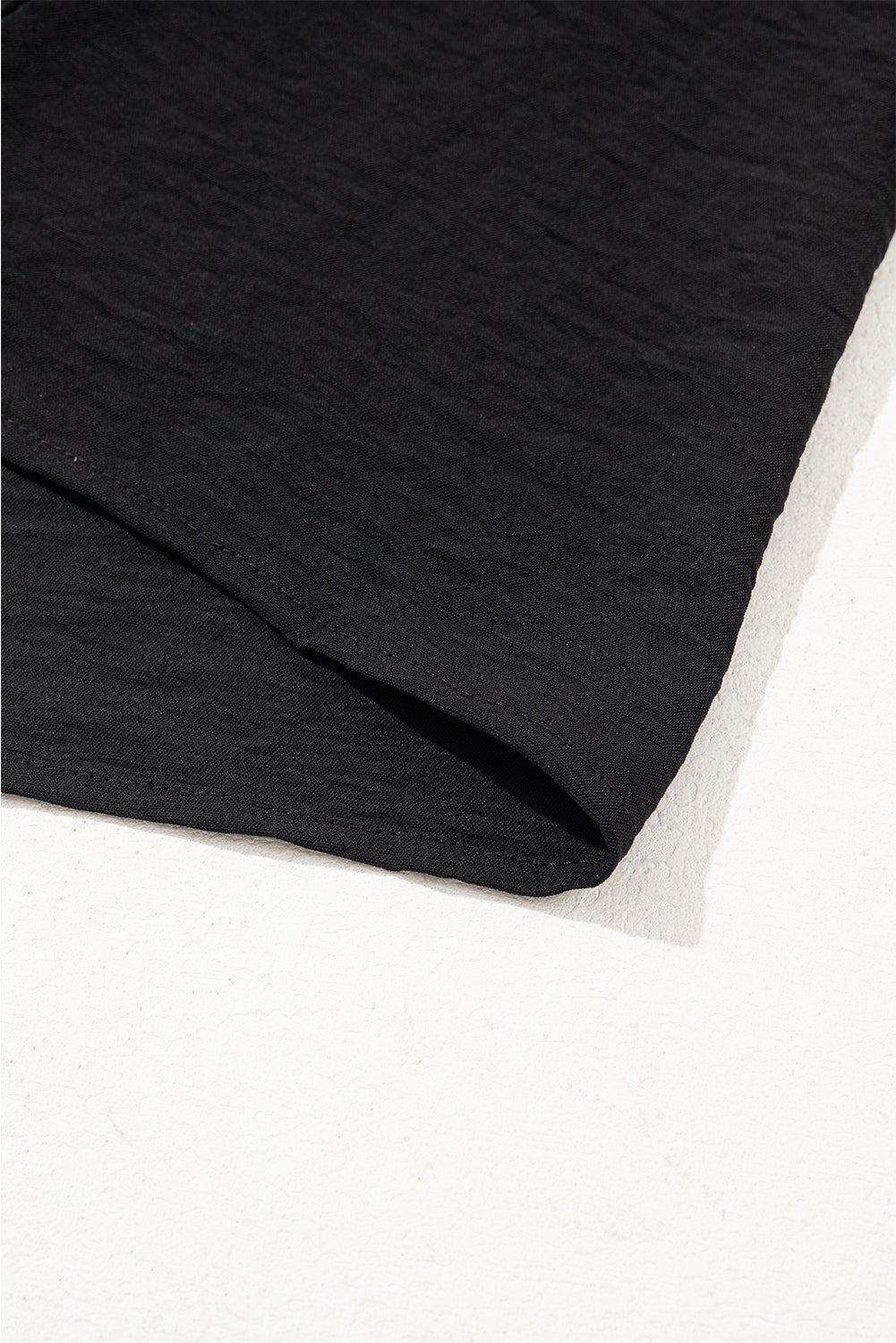 Black Flounce Sleeve Pleated Textured Blouse