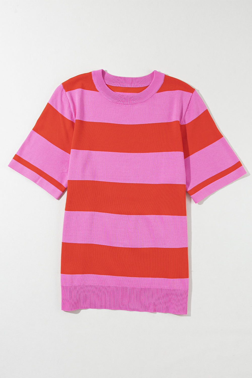 Pink Stripe Colorblock Striped Knitted T shirt