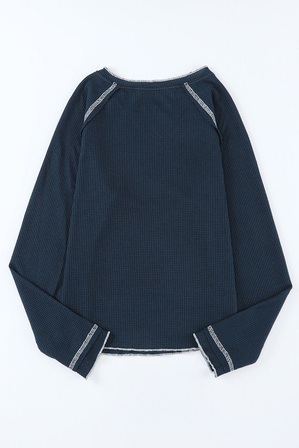 Smoke Gray Textured Round Neck Long Sleeve Top