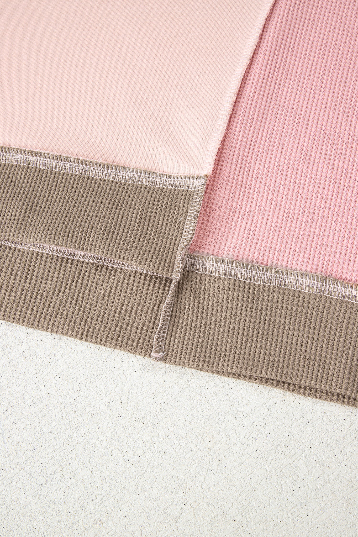 Light Pink Color Block Mix Texture Waffle Patchwork Oversize Sweatshirt