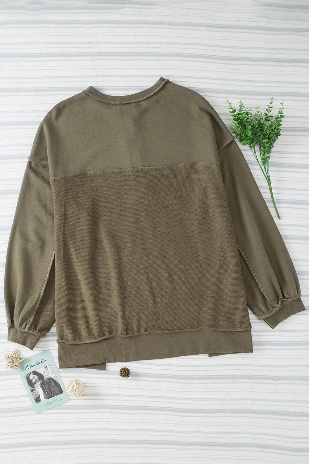 Green Oversized Exposed Seam Henley Sweatshirt