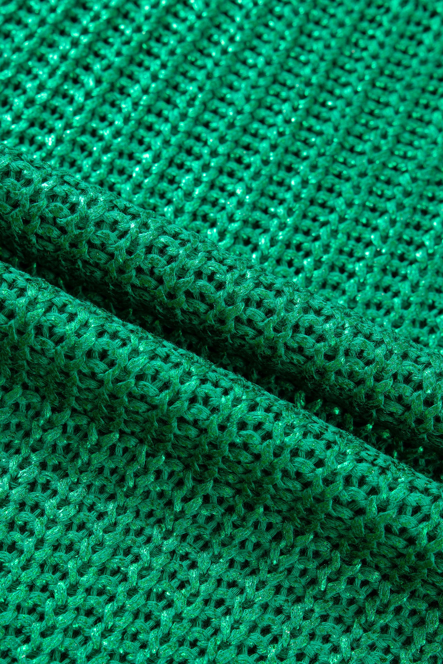 Bright Green Solid Color Knit High Neck Short Sleeve Sweater